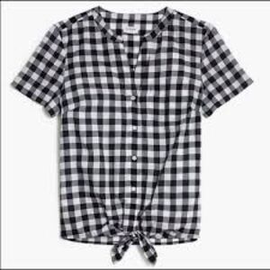 J. Crew Black and White Button Down Shirt with Mandarin Collar